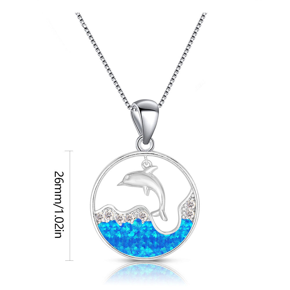 Olivenorma Blue Opal White Zircon Ocean Dolphin Pendant Necklace - image 4