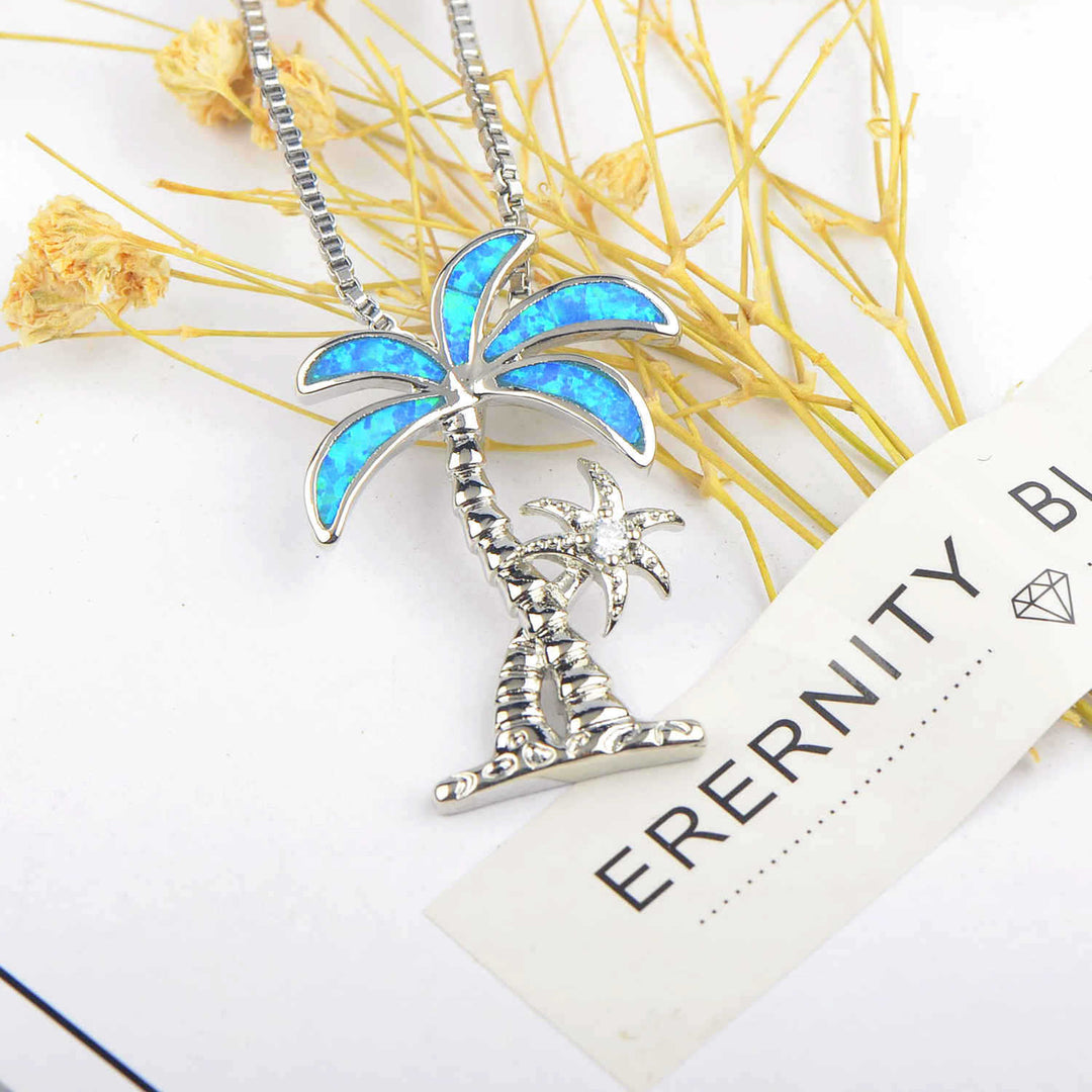 Olivenorma Blue Opal Coconut Tree Pendant Necklace - image 2