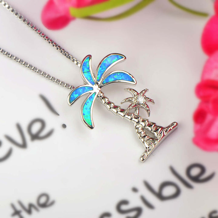 Olivenorma Blue Opal Coconut Tree Pendant Necklace - image 3