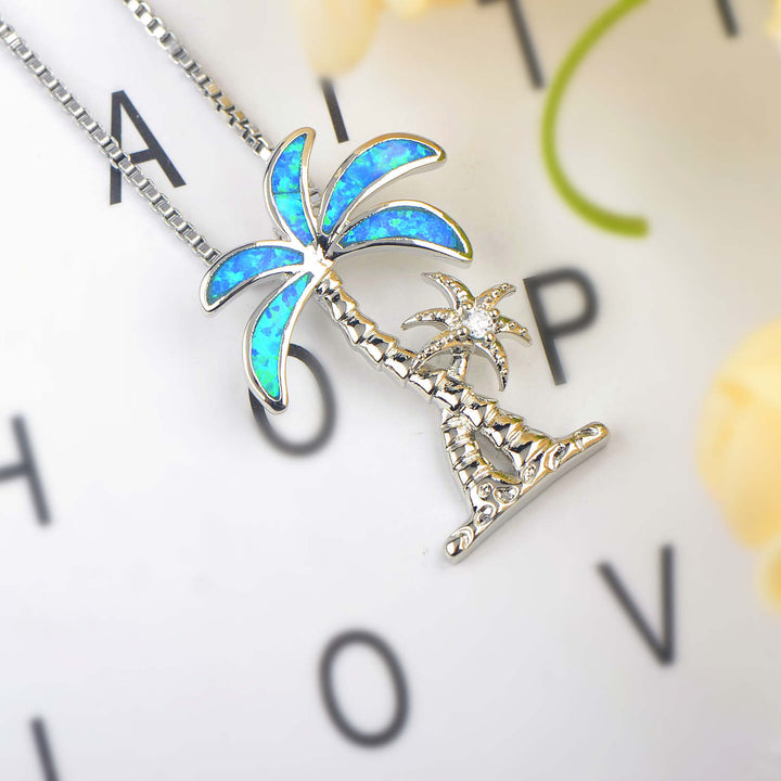 Olivenorma Blue Opal Coconut Tree Pendant Necklace - image 4
