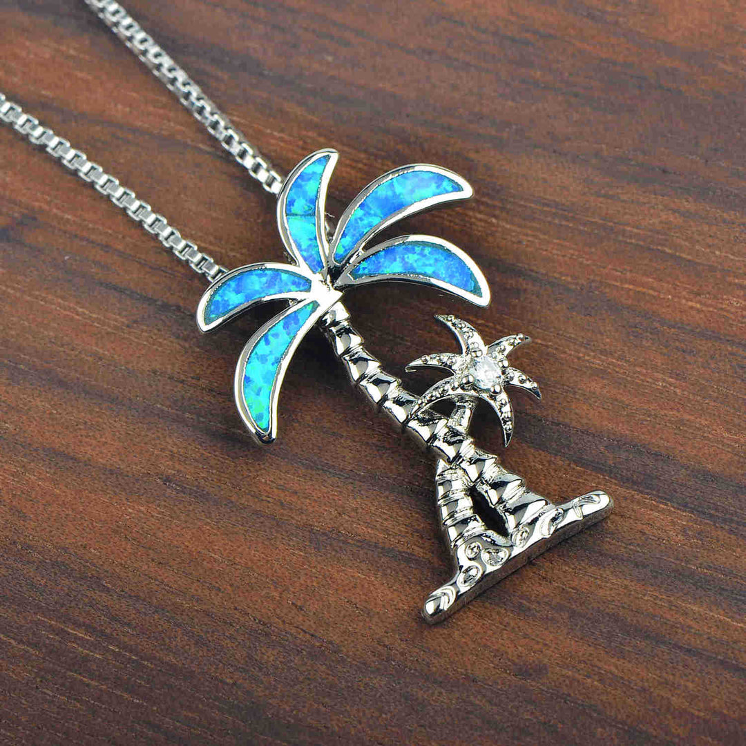 Olivenorma Blue Opal Coconut Tree Pendant Necklace - image 6