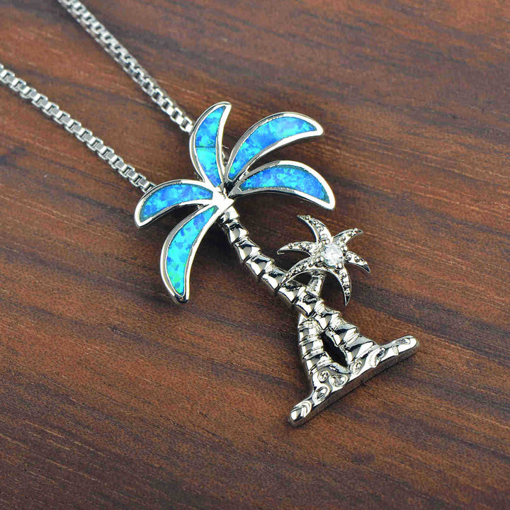 Olivenorma Blue Opal Coconut Tree Pendant Necklace - image 6