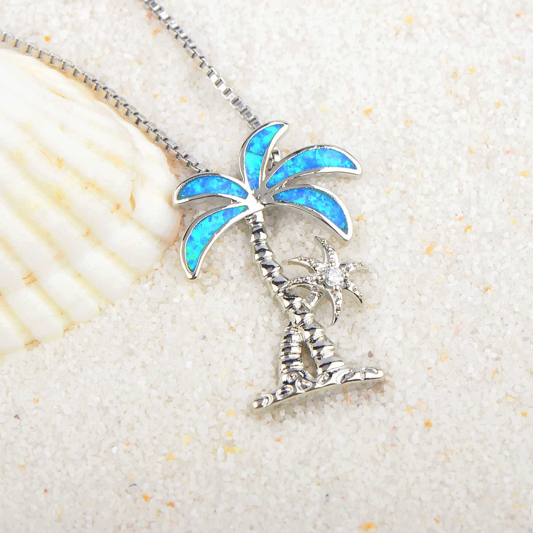 Olivenorma Blue Opal Coconut Tree Pendant Necklace - image 5