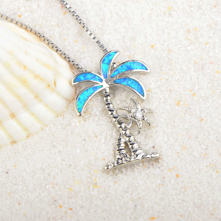 Olivenorma Blue Opal Coconut Tree Pendant Necklace - image 5