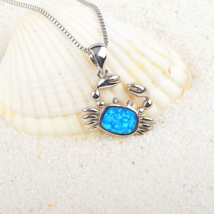 Olivenorma Blue Opal Small Crab Pendant Necklace - Blue Opal&White Zircon - image 0