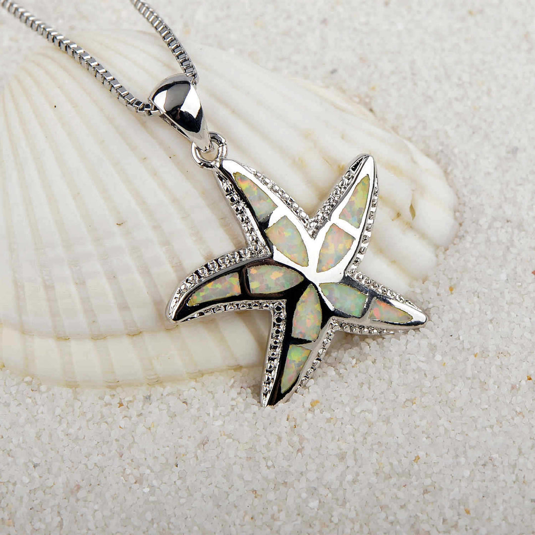 Olivenorma Blue White Opal Starfish Pendant Necklace - White Opal - image 8