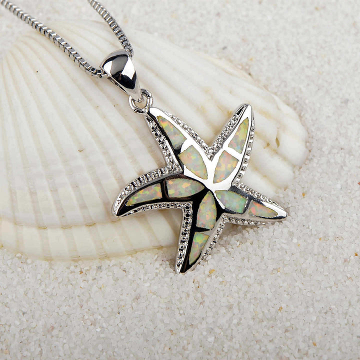 Olivenorma Blue White Opal Starfish Pendant Necklace - White Opal - image 8