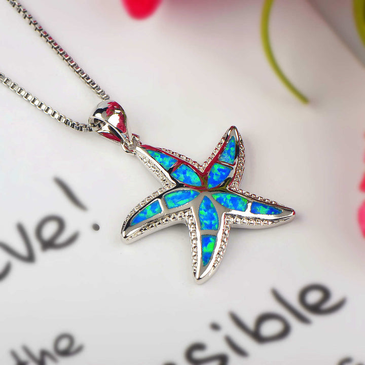 Olivenorma Blue White Opal Starfish Pendant Necklace - image 2