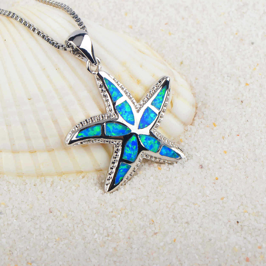 Olivenorma Blue White Opal Starfish Pendant Necklace - Blue Opal - image 0