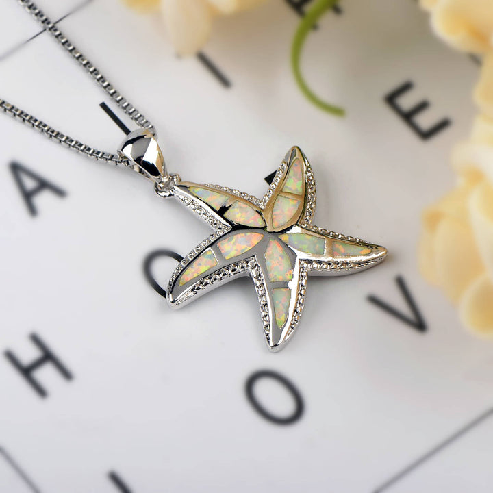 Olivenorma Blue White Opal Starfish Pendant Necklace - image 11