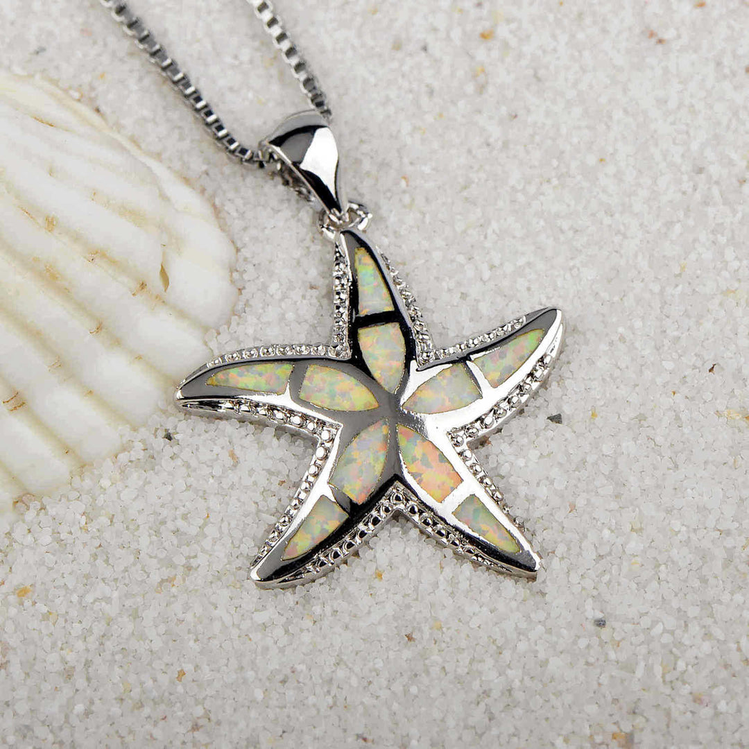 Olivenorma Blue White Opal Starfish Pendant Necklace - image 10