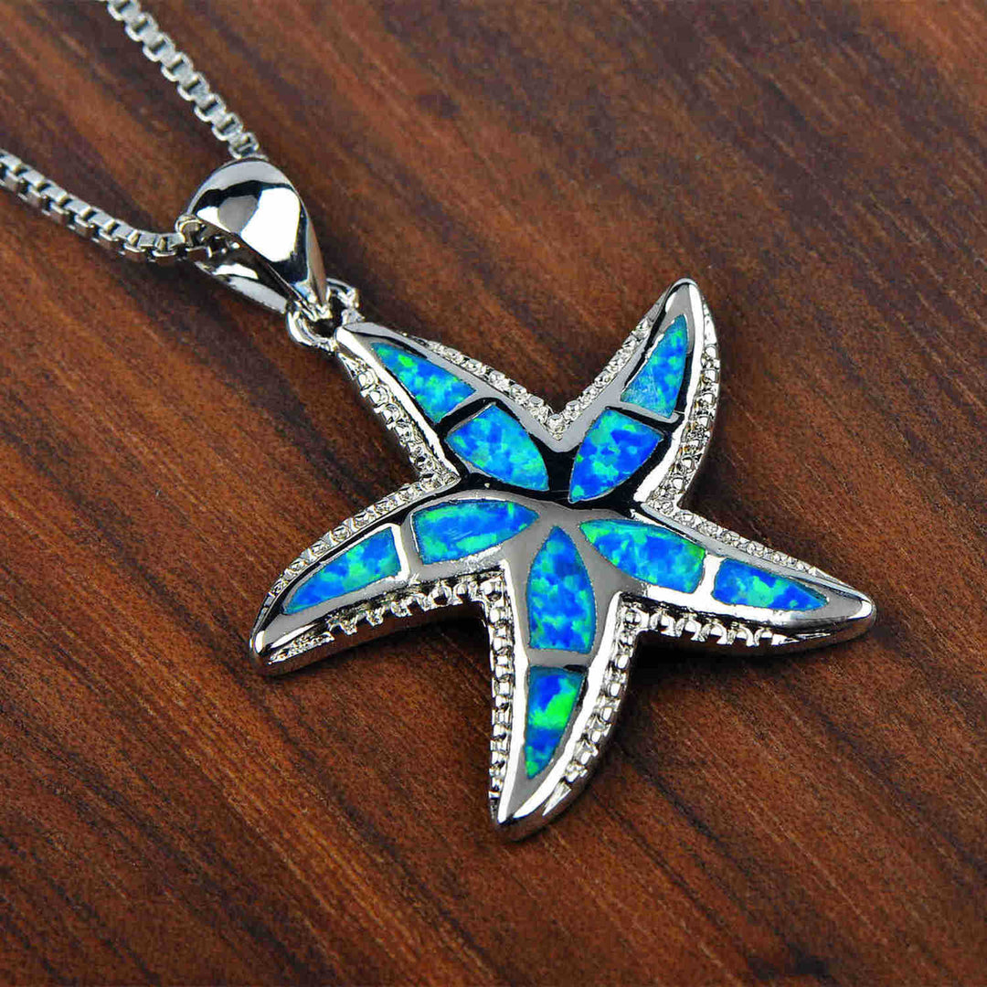 Olivenorma Blue White Opal Starfish Pendant Necklace - image 6