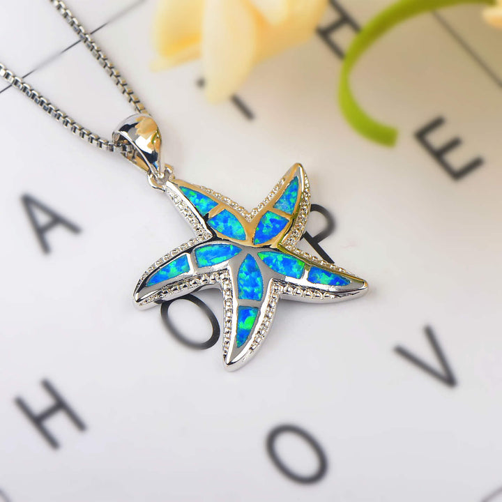 Olivenorma Blue White Opal Starfish Pendant Necklace - image 3