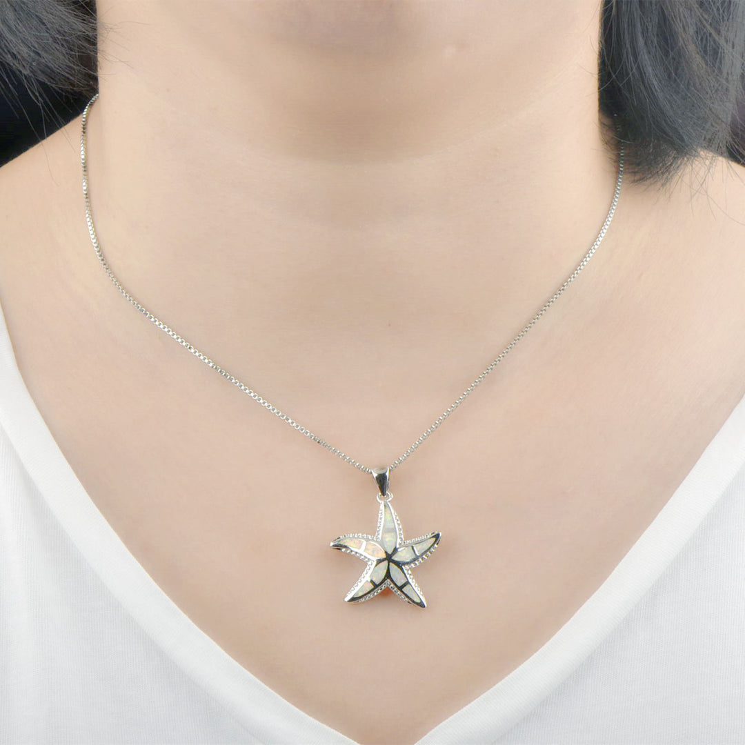Olivenorma Blue White Opal Starfish Pendant Necklace - image 9