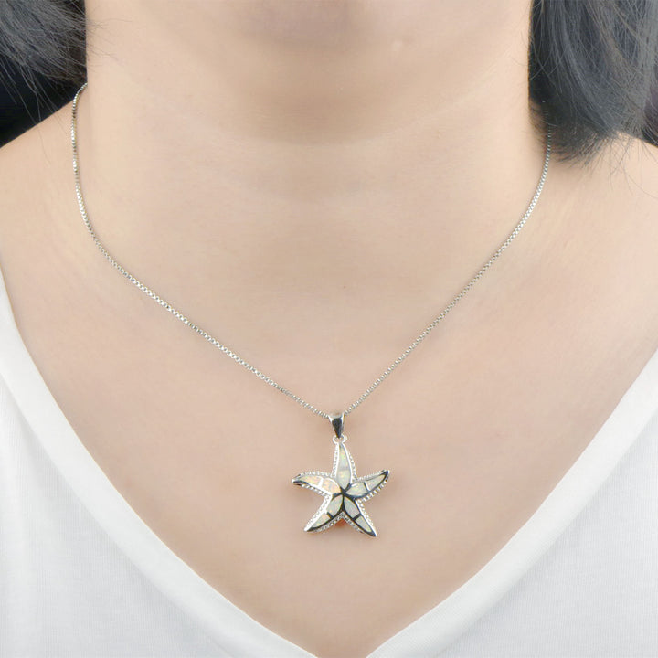 Olivenorma Blue White Opal Starfish Pendant Necklace - image 9