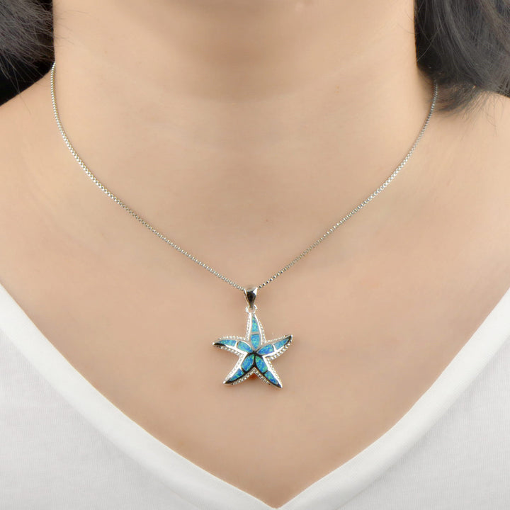 Olivenorma Blue White Opal Starfish Pendant Necklace - image 1