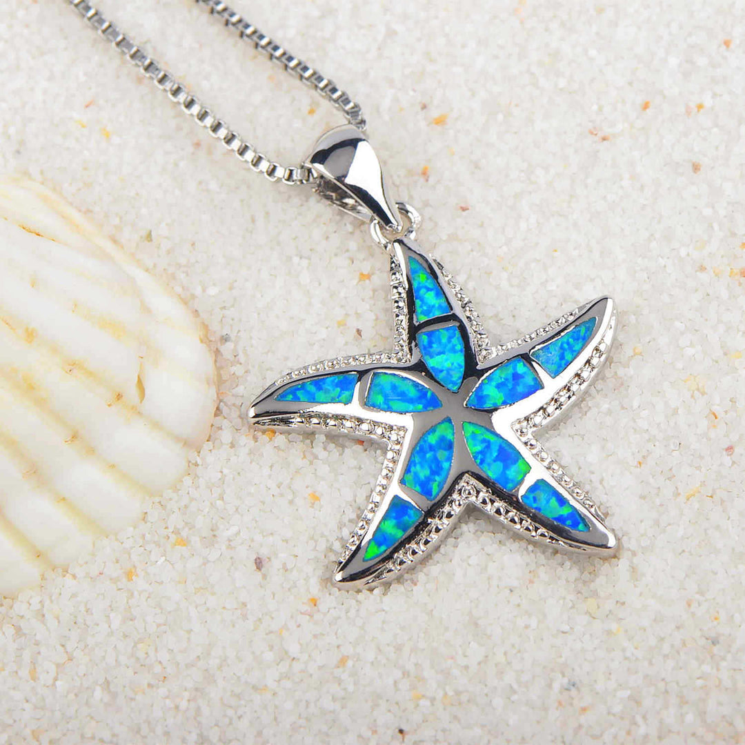 Olivenorma Blue White Opal Starfish Pendant Necklace - image 4