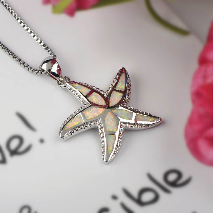 Olivenorma Blue White Opal Starfish Pendant Necklace - image 13