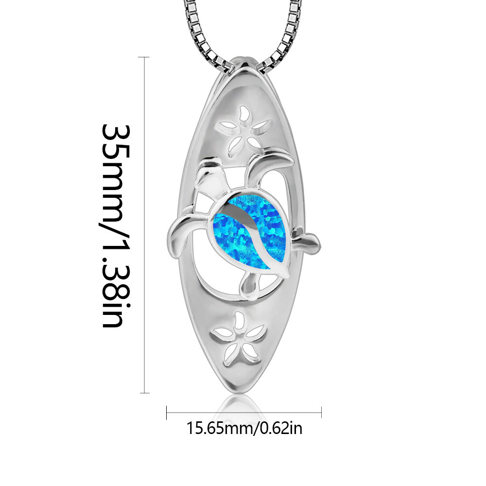 Olivenorma Blue Opal Surfboard Turtle Pendant Necklace - image 7