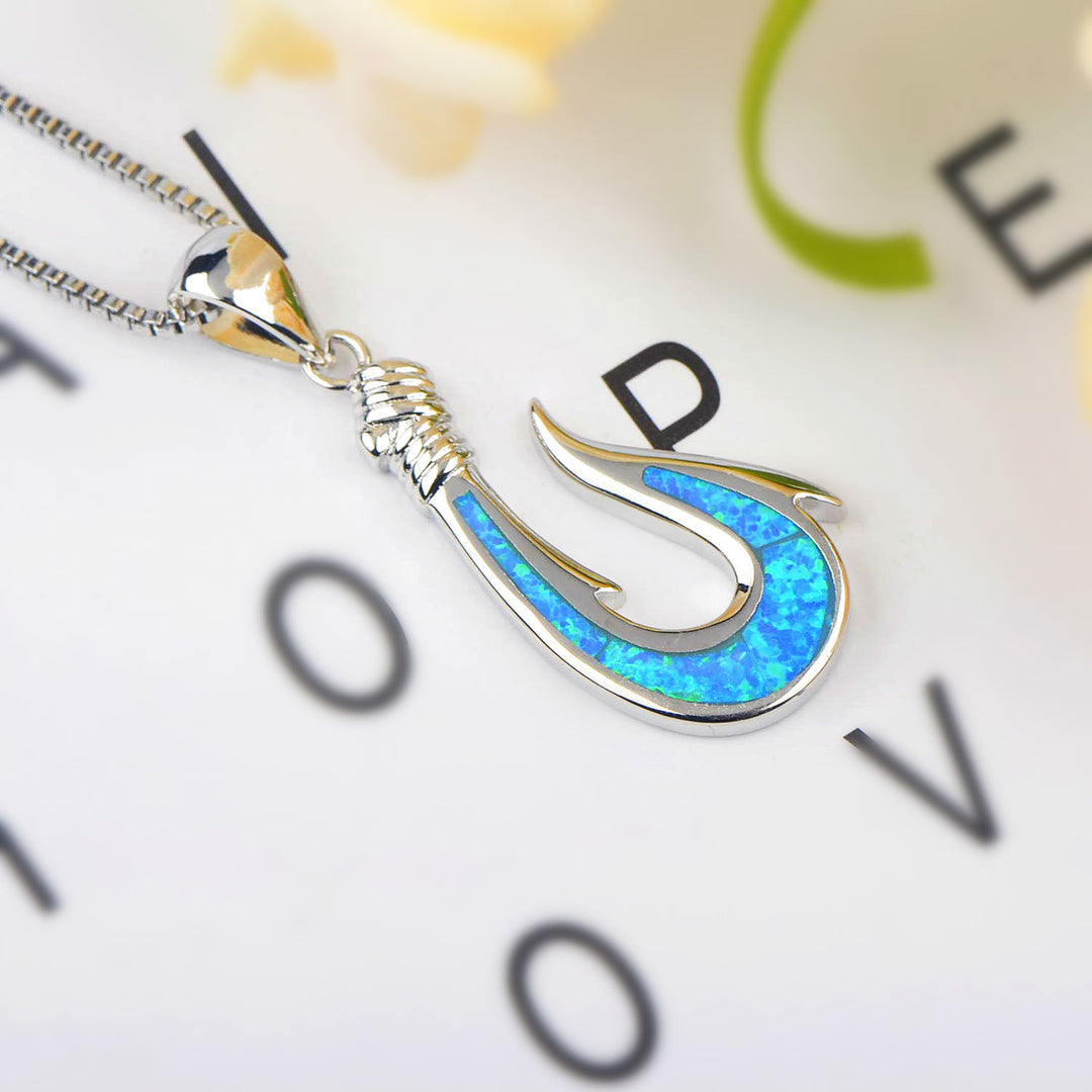 Olivenorma Blue Opal Fishhook Pendant Necklace - image 3