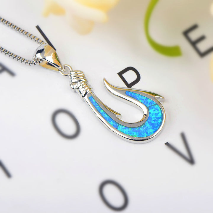 Olivenorma Blue Opal Fishhook Pendant Necklace - image 3
