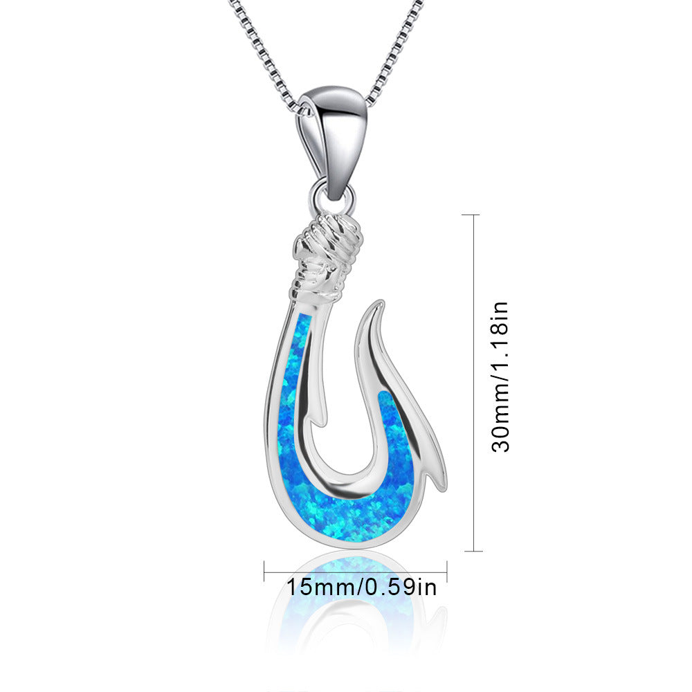 Olivenorma Blue Opal Fishhook Pendant Necklace - image 7
