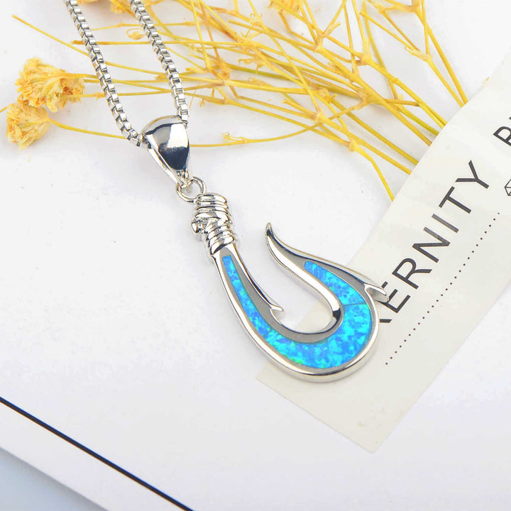Olivenorma Blue Opal Fishhook Pendant Necklace - image 4