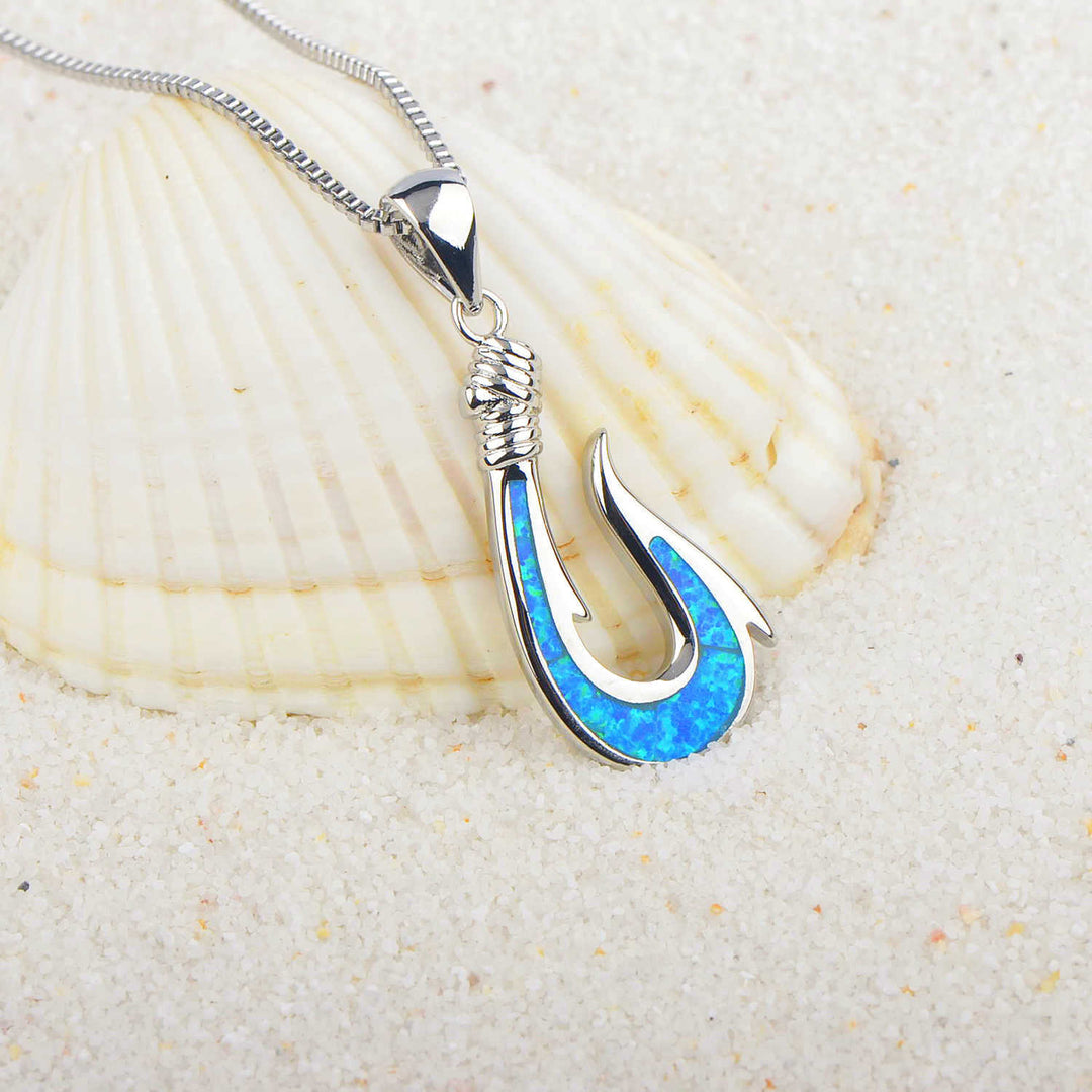 Olivenorma Blue Opal Fishhook Pendant Necklace - Blue Opal - image 0