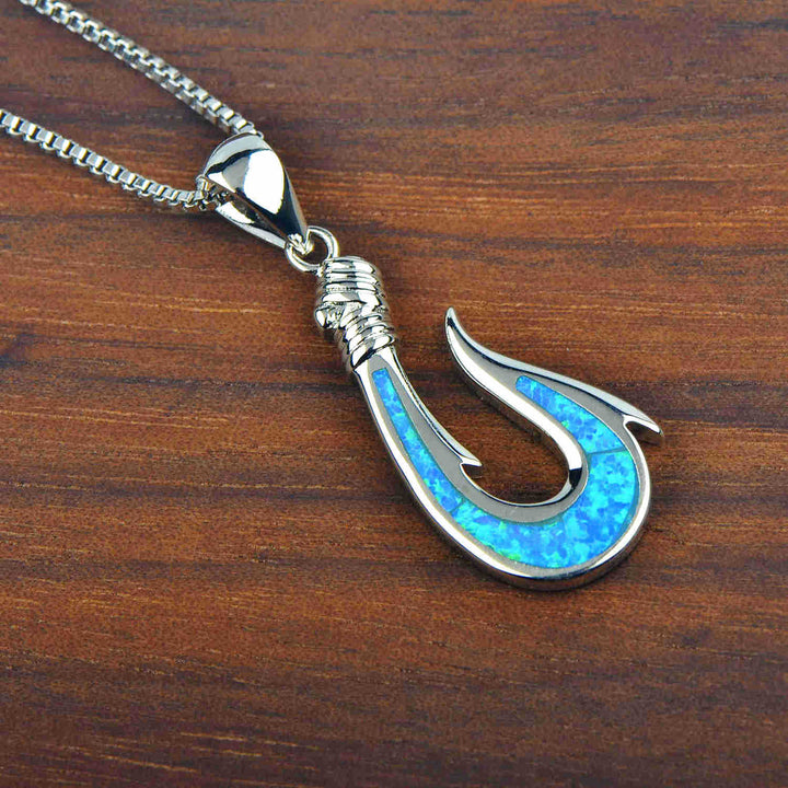 Olivenorma Blue Opal Fishhook Pendant Necklace - image 6
