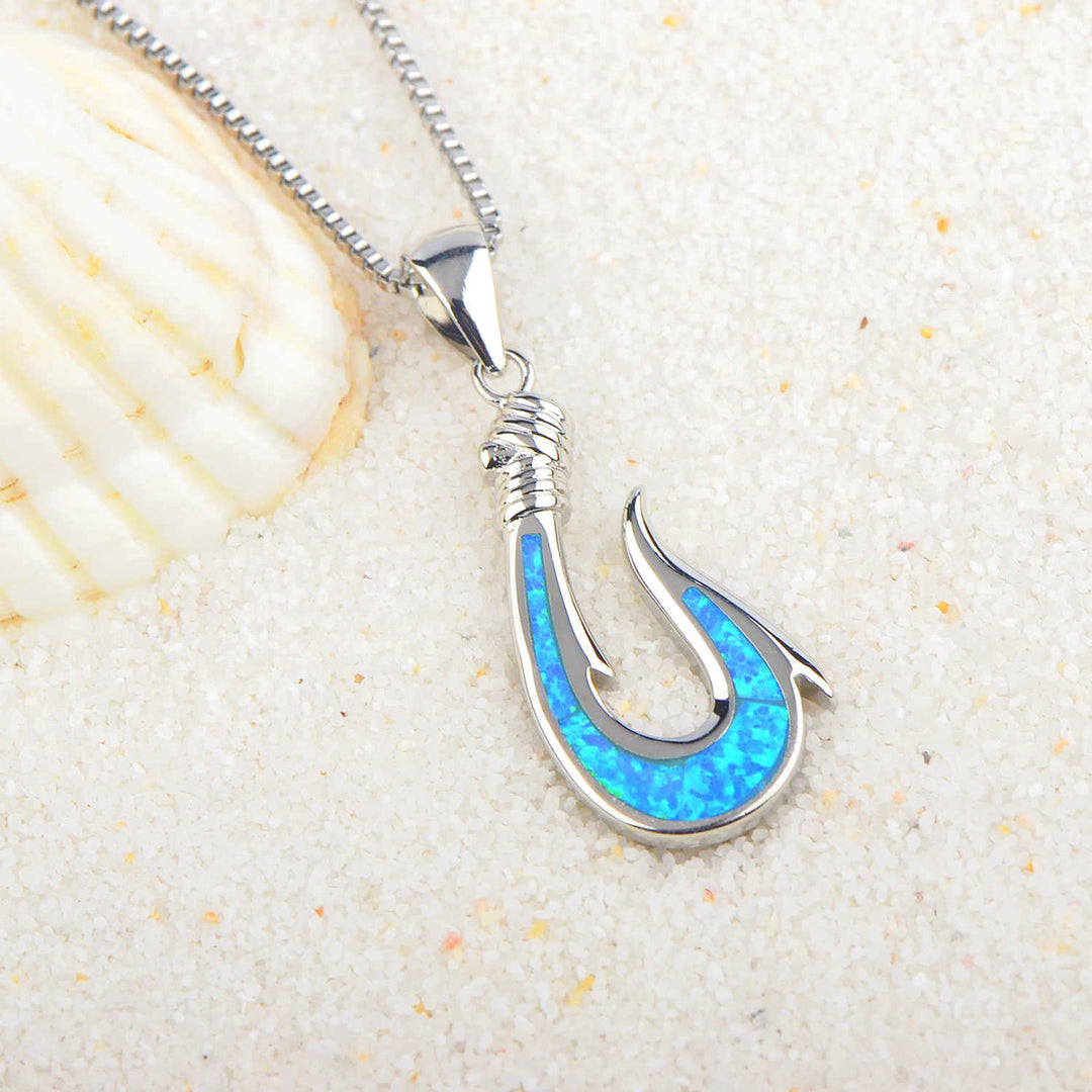 Olivenorma Blue Opal Fishhook Pendant Necklace - image 5