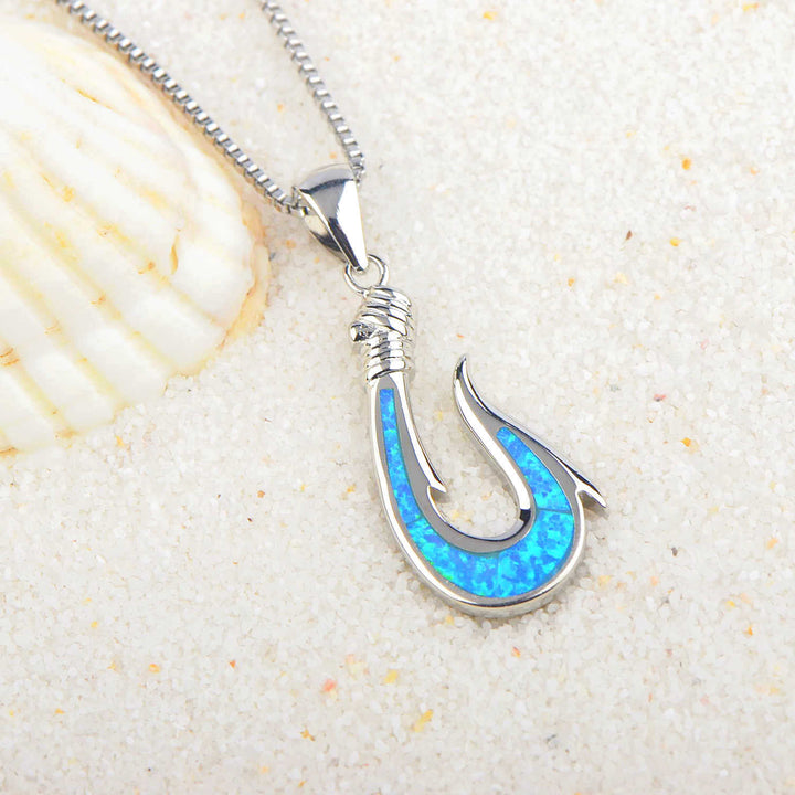 Olivenorma Blue Opal Fishhook Pendant Necklace - image 5