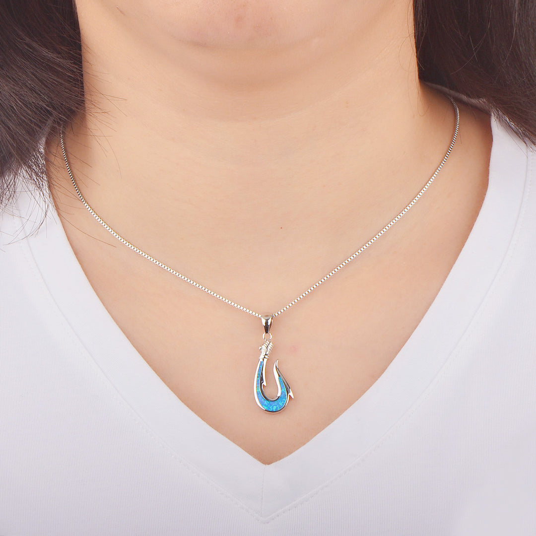 Olivenorma Blue Opal Fishhook Pendant Necklace - image 1