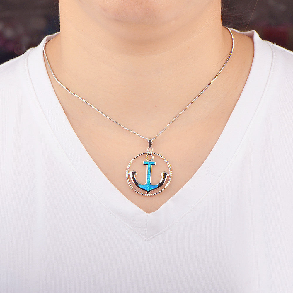 Olivenorma Blue Opal Anchor Pendant Necklace - image 2