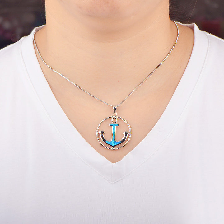 Olivenorma Blue Opal Anchor Pendant Necklace - image 2