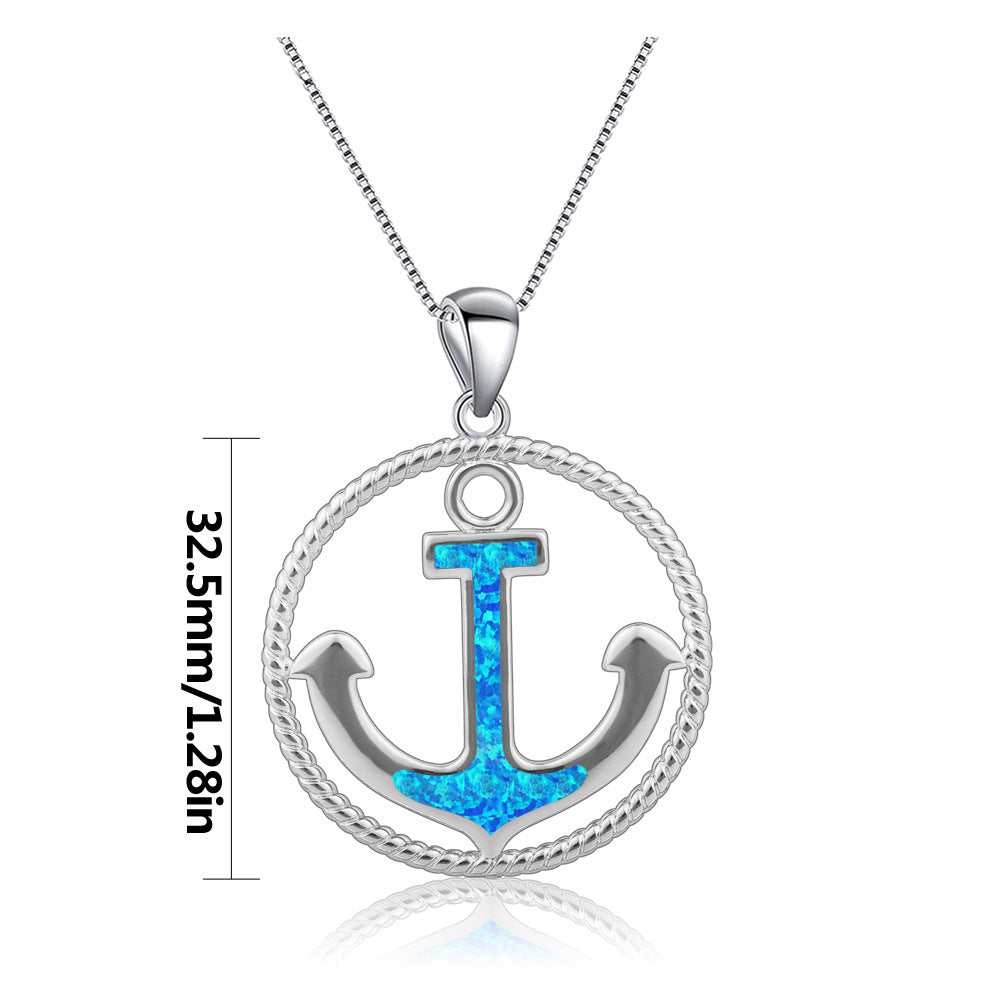Olivenorma Blue Opal Anchor Pendant Necklace - image 5