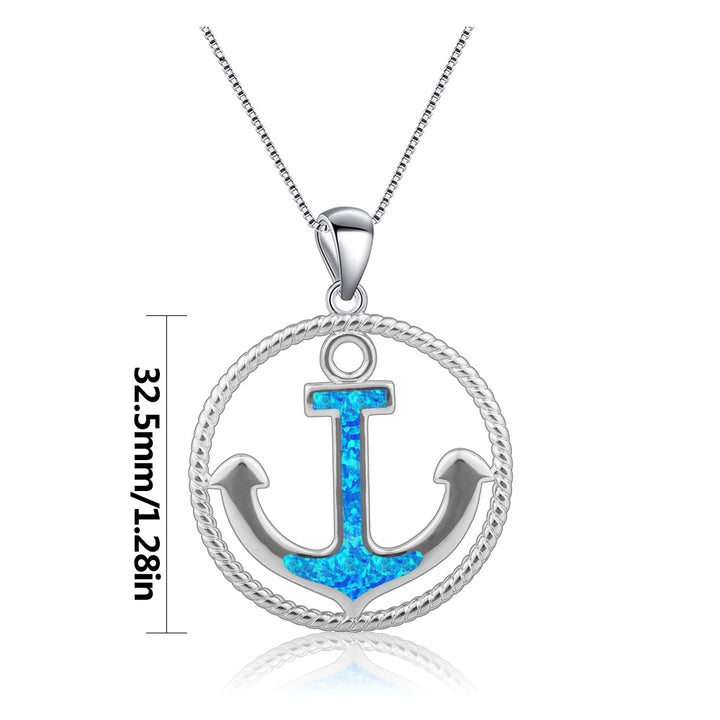 Olivenorma Blue Opal Anchor Pendant Necklace - image 5