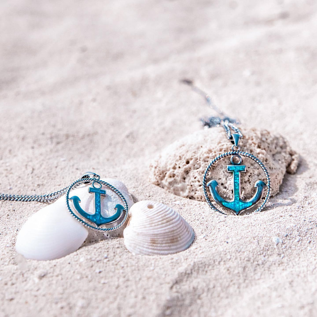 Olivenorma Blue Opal Anchor Pendant Necklace - Blue Opal - image 0