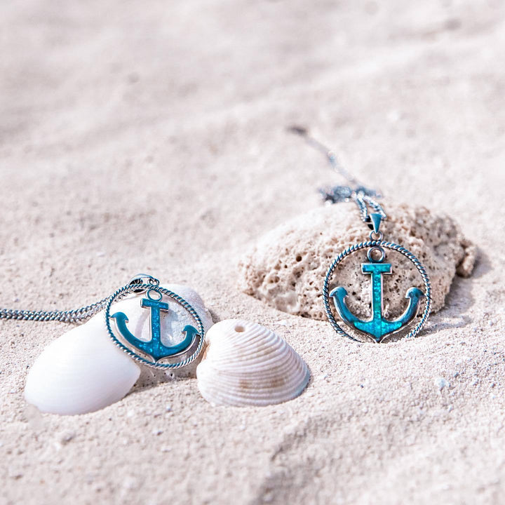 Olivenorma Blue Opal Anchor Pendant Necklace - Blue Opal - image 0