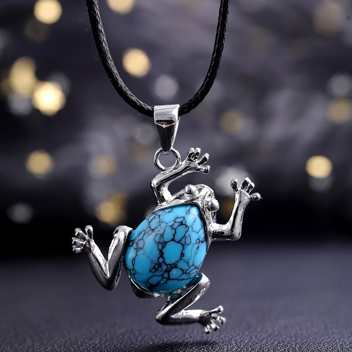 Olivenorma Natural Crystal Frog Meditation Necklace - Turquoise - image 7