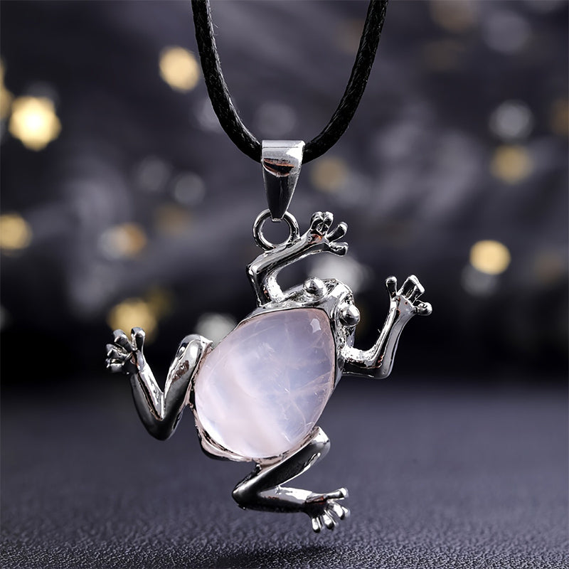 Olivenorma Natural Crystal Frog Meditation Necklace - Rose Quartz - image 3