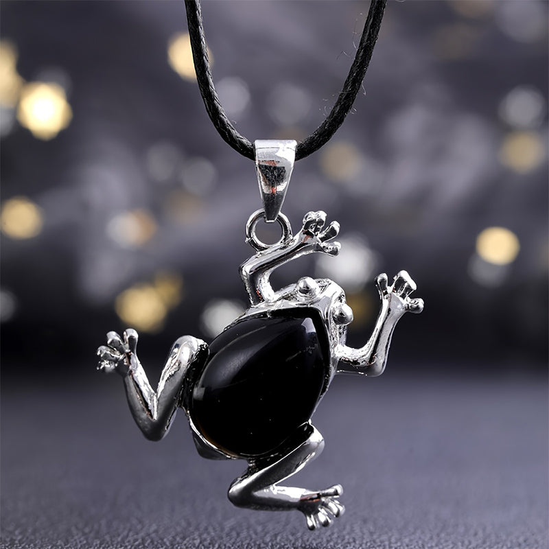 Olivenorma Natural Crystal Frog Meditation Necklace - Obsidian - image 13