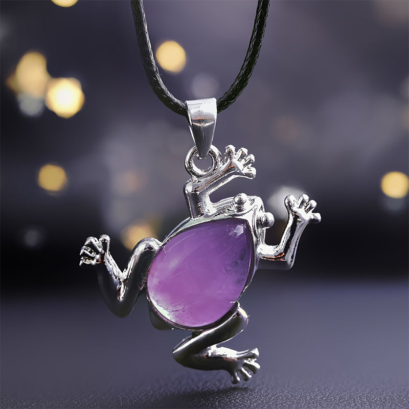 Olivenorma Natural Crystal Frog Meditation Necklace - Amethyst - image 1