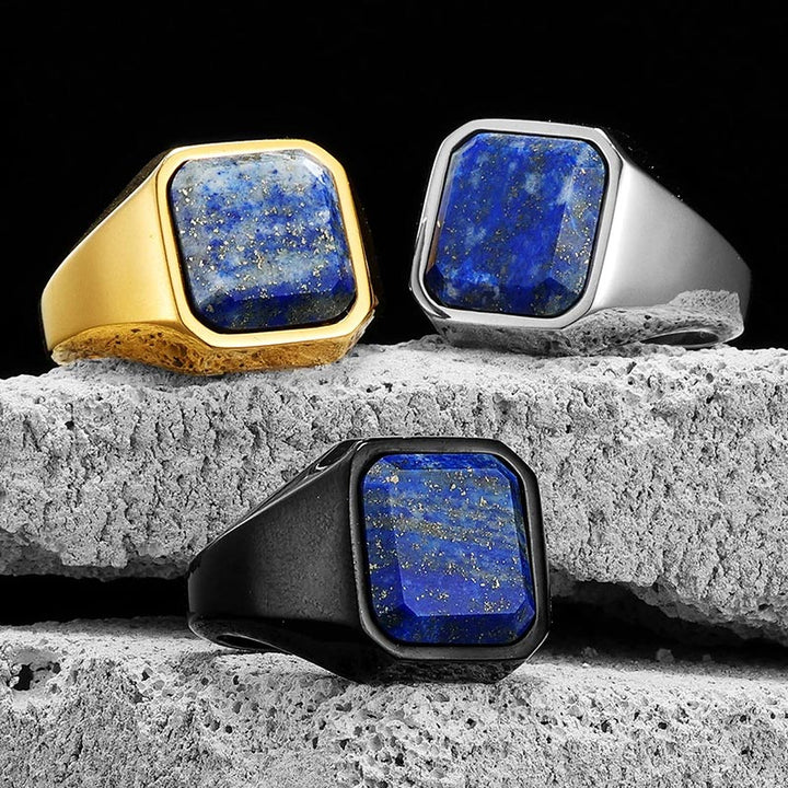 Olivenorma Healing Lapis Lazuli Galaxy Starry Sky Men's Stainless Steel Ring - image 0
