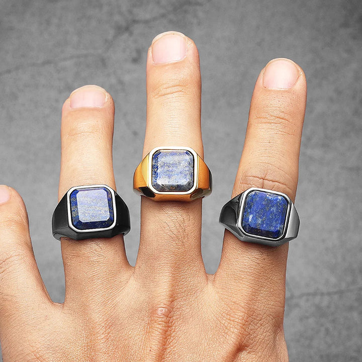 Olivenorma Healing Lapis Lazuli Galaxy Starry Sky Men's Stainless Steel Ring - image 2