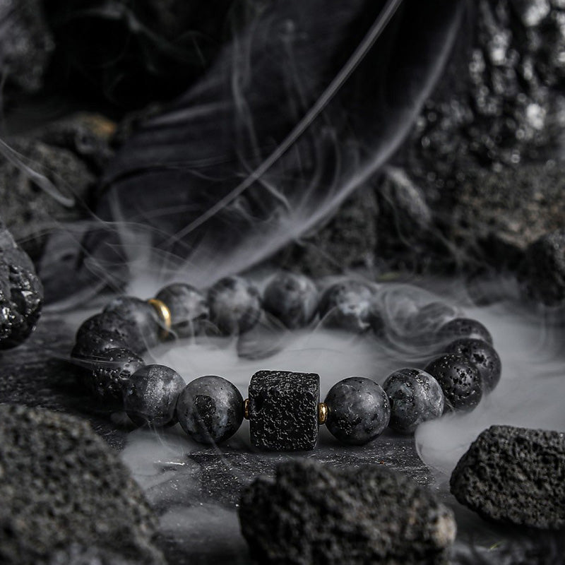Olivenorma Frosted Black Square Volcanic Stone Map Stone Bracelet - Lava Stone & Grey Jasper - image 0