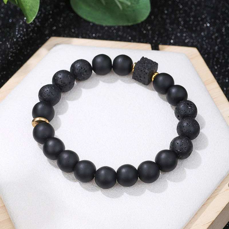 Olivenorma Frosted Black Square Volcanic Stone Map Stone Bracelet - Lava Stone - image 3