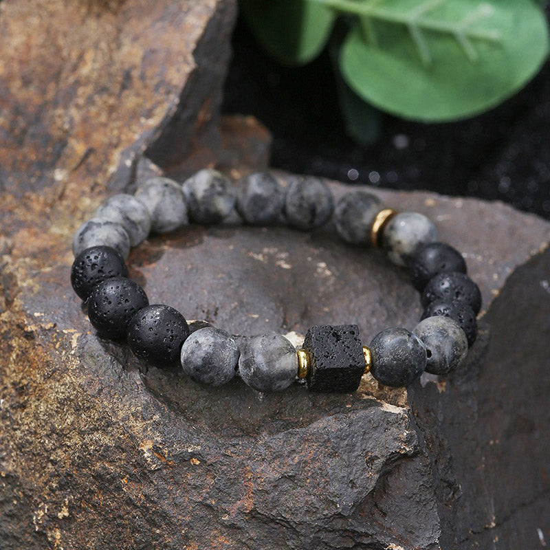 Olivenorma Frosted Black Square Volcanic Stone Map Stone Bracelet - image 1
