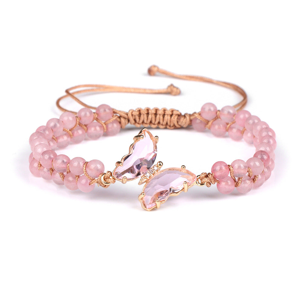 Olivenorma Healing Crystal Butterfly Adjustable Braided Rope Bracelet - Rose Quartz - image 17