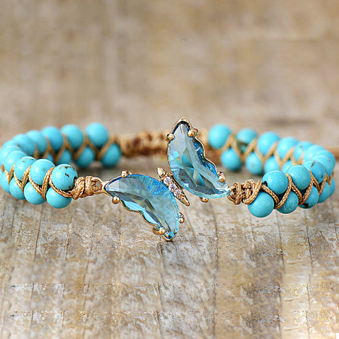 Olivenorma Healing Crystal Butterfly Adjustable Braided Rope Bracelet - Turquoise - image 21