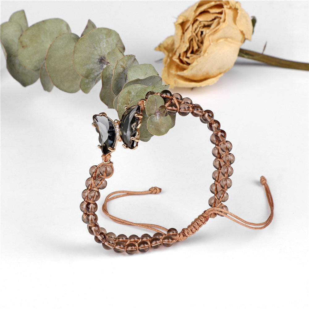 Olivenorma Healing Crystal Butterfly Adjustable Braided Rope Bracelet - Smoky Quartz - image 11